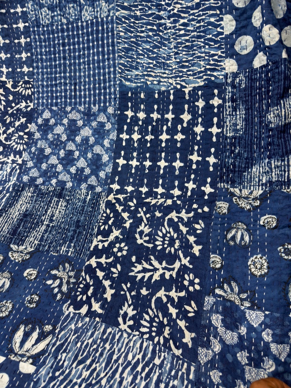 Indigo Printed Patchwork Bedcover