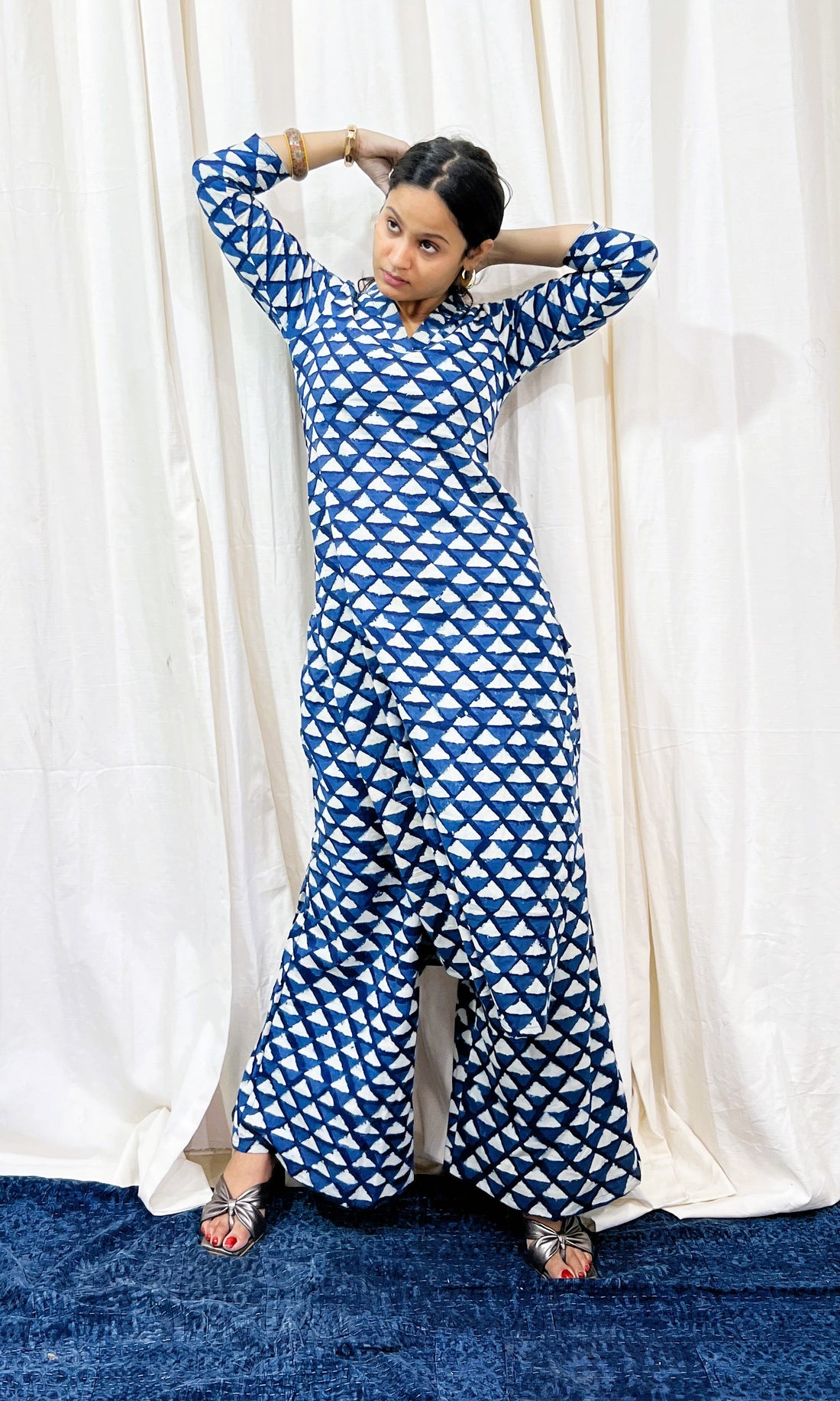 Indigo Block Printed Kurti Co-ord Set