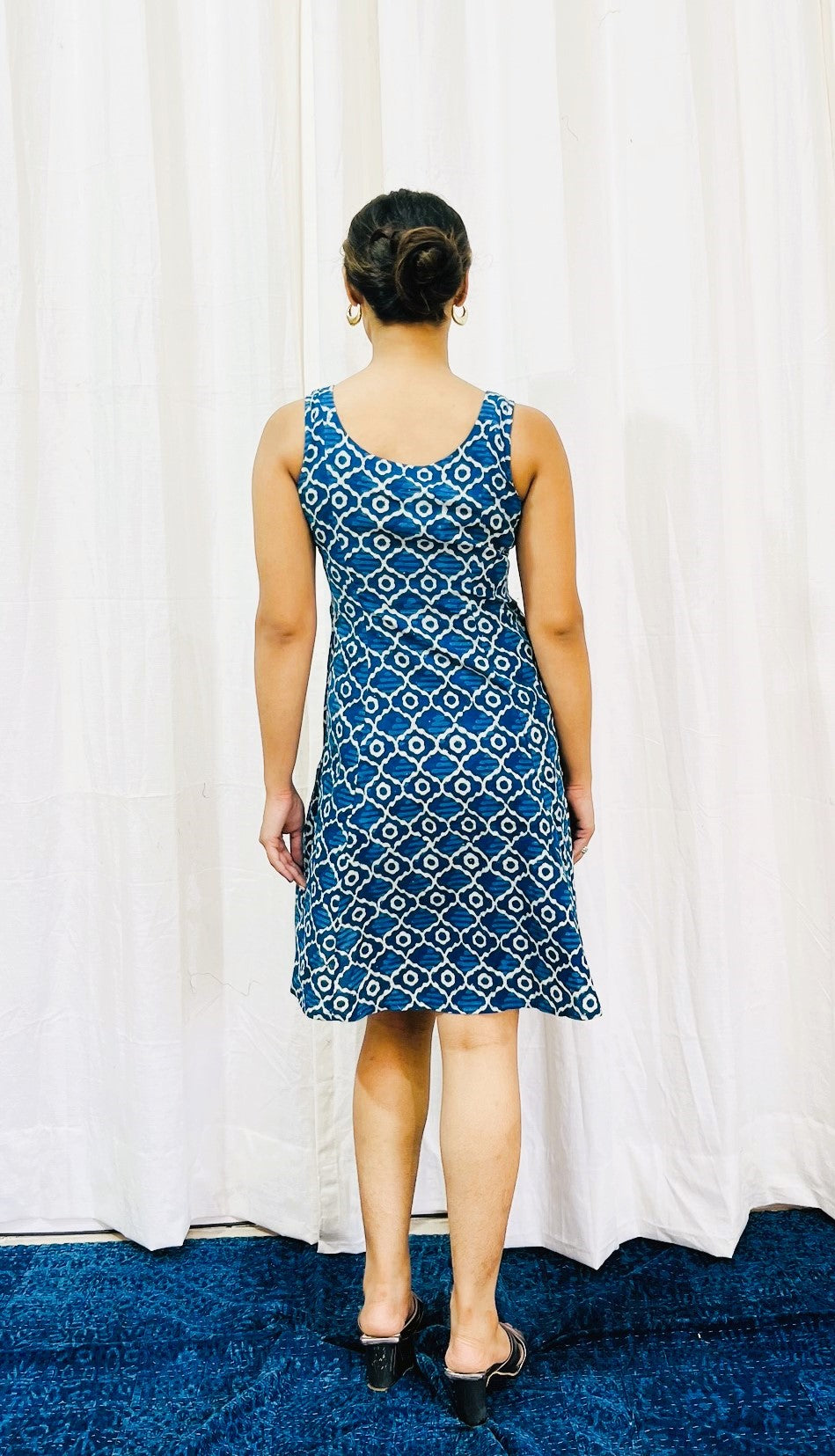 Indigo Handblock Printed Short Panel Dress